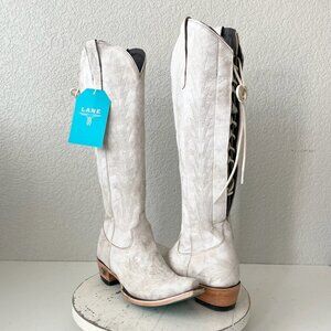 Lane LEXINGTON Knee High Tall Womens Cowboy Boots 7.5 White Western Cowgirl Zip
